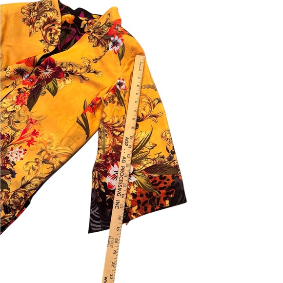 Reversible Floral Kimono Jacket Black & Yellow Baroque Boho Resort Cover Up M/L - Picture 8 of 9